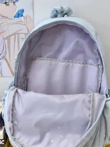 Korean style pleated backpack casual travel school bag with spacious interior and printed lining.