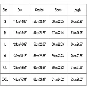 Size chart for women's casual hoodie featuring bust, shoulder, sleeve and length dimensions.