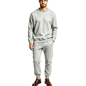 Men's Casual Fleece Sportswear Set Solid Color Crewneck Sweatshirt And Sweatpants 2 Piece Autumn Winter Warm Activewear Tracksuit