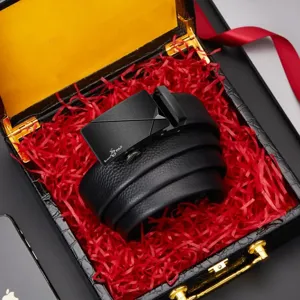 Herren Automatik Schnalle Ledergürtel Business Freizeit Gürtel mit Geschenkbox Verpackung