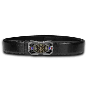 Schwarzer Kroko-Muster Automatik Schnalle Ledergürtel Herren Business Casual Gürtelriemen