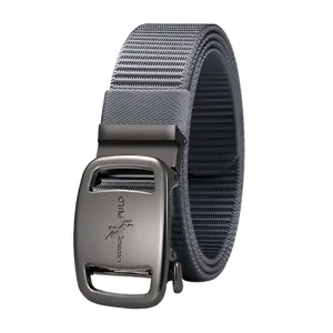 Herren Taktischer Nylon Gürtel mit Metall Automatik Schnalle Grau Freizeithose Gürtel