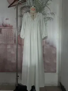 White long sleeve v-neck maxi dress bohemian style beach cover up elegant casual dress