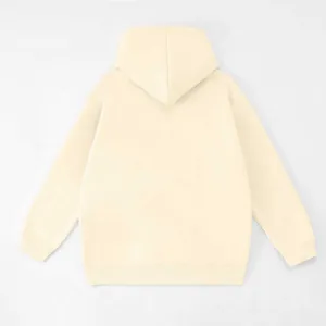 Plain solid color hooded sweatshirt back view detail, comfortable fleece lined warm apparel.