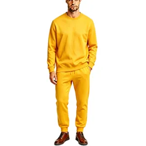Men fleece tracksuit set crewneck sweatshirt sweatpants solid casual winter thermal outfit