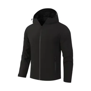 Men's solid color windproof hooded jacket, lightweight breathable outdoor mountaineering coat.