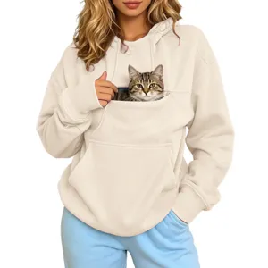 Unisex fleece huisdier hoodie met kangoeroezak, warme herfst winter lange mouw sweater.