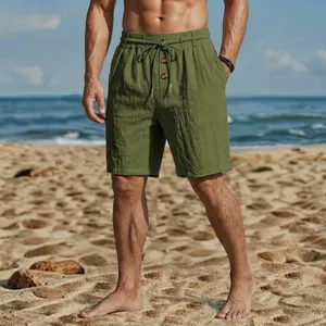 Pantalones cortos de playa de lino para hombre casuales holgados ropa de verano za