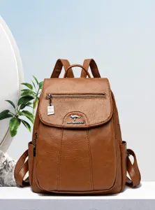 Stijlvolle bruine PU leer rugzak voor dames, retro casual reizen school boekentas.