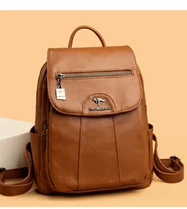 Vintage PU leer vrouwen rugzak stijlvolle casual schooltas voor reizen in bruin