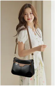 Mooie zachte lederen dames schoudertas casual elegante handtas voor een ouder moeder
