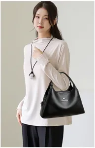 Vrouwen grote capaciteit lederen handtas eenvoudige mode casual schouder tote tas zwart
