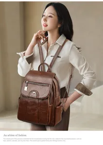 Vintage PU leer rugzak voor dames, casual reistas en dagelijkse schooltas met stijl.