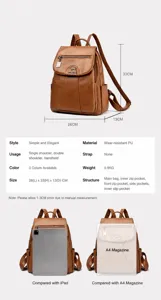 Vrouwen PU lederen vintage rugzak casual school tas reizen daypack multi zakken 26cm