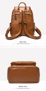 Vintage PU leer vrouwen rugzak casual student schooltas reizen dagrugzak bruine tas