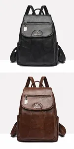 Dames PU leer vintage rugzak casual schooltas reistas reizend in zwart en bruin.