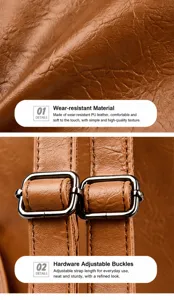 Dames PU leer rugzak detail weergave met bruine textuur en metalen verstelbare gespen.