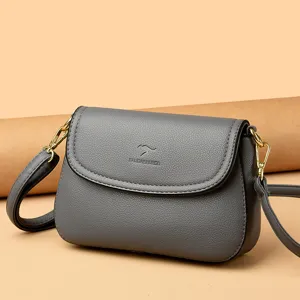 Graue Damen Leder Umhängetasche stilvolle Pendler Crossbody kleine Tasche mit Goldbeschlag