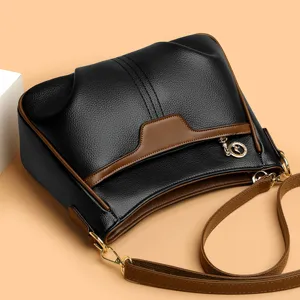 Dames zachte lederen schoudertas zwart bruin crossbody casual handtas stijlvolle tas