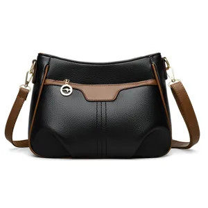 Vrouwen zacht leer crossbody schoudertas casual dagelijksehandtas met bruine rand