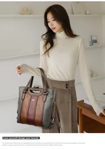 Women color block tote bag fashion structured shoulder handbag for daily use and travel