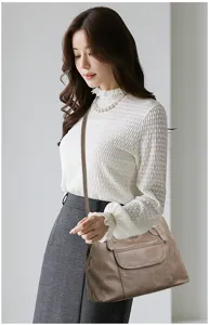 Dames zachte lederen schoudertas grote capaciteit elegante shopper handtas dagelijks