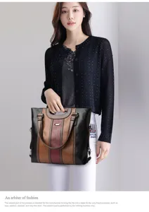 Stylish women colorblock handbag tote shoulder bag top handle PU leather casual daily purse