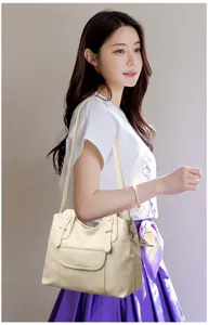 Dames casual zachte leren schoudertas, grote capaciteit shopper tas met dubbele riemen.