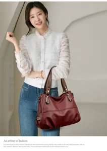 Vintage Damen Handtasche große Kapazität, Litschi Muster Leder Umhängetasche für Alltag.