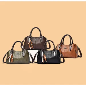 Klassieke vintage dames handtas PU lederen schoudertas grote capaciteit meerkleurig.