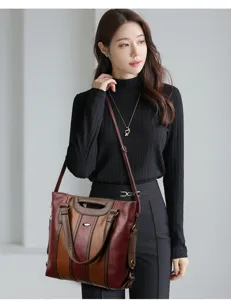 Women's color block shoulder handbag, stylish crossbody tote bag for daily fashion wear.