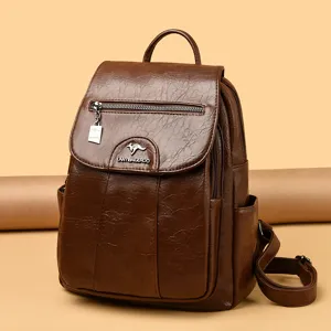 Vintage PU leer vrouwen casual rugzak stijlvolle school reizen dagrugzak bruin tas