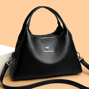 Dames Grote Capaciteit PU Leer Handtas Vintage Tote Bag Eenvoudige Veelzijdige Schoudertas Elegante Effen Kleur Gestikte Emmertas