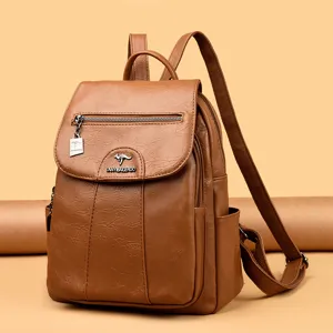 Vintage PU leer vrouwen rugzak stijlvolle casual reizen school tas in bruin model