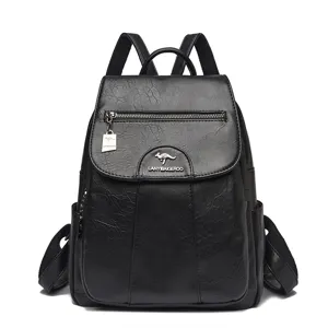 Zwarte PU leer vrouwen vintage rugzak stijlvolle casual school reizen dagrugzak tas
