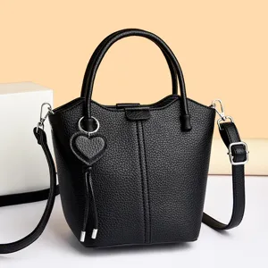 Dames Retro PU Leer Handtas Eenvoudig Mode Schoudertas Stiksels Tote Met Hartbedel Dames Woon-werkverkeer Portemonnee