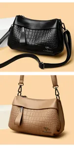 Dames retro zacht leer krokodillenmotief schoudertas casual werkhandtas tas details