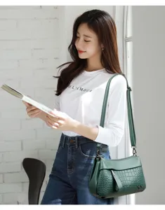Vrouwen groene schoudertas zacht leer retro krokodillenmotief crossbody handtas tote