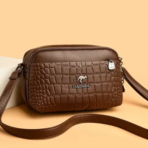 Dames Mode Zacht PU Leer Crossbodytas Krokodil Reliëf Textuur Meerlaagse Rits Schoudertas Casual Reizen Handtas