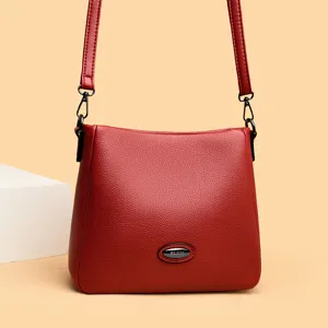 Damen rote Leder Umhängetasche lässige Crossbody Tasche mit Metall Logo Hauptprodukt