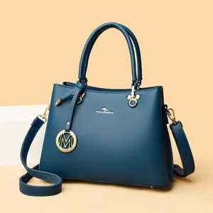 Klassische blaue weiche Leder Damen Handtasche elegante Henkeltasche Umhängetasche