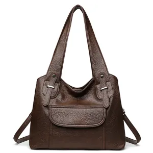 Dames Grote Capaciteit Zacht Lederen Handtas Bruine Casual Schoudertas Shopper Tas