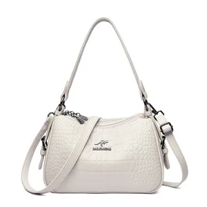 Damen Kroko Prägung Schultertasche Vintage PU Leder Umhängetasche Freizeittasche Handtasche