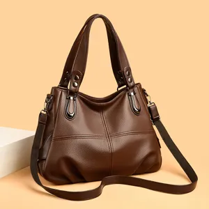 Vintage Leder große Kapazität Damen Shopper Umhängetasche vielseitige Handtasche braun