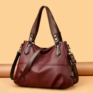 Retro Litschi Muster Damen Tasche Große Kapazität Shopper Umhängetasche Weinrot