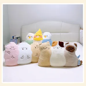 Cute cartoon animal plush cushion set, soft stuffed toy long pillow for cozy dorm bed decor.