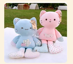 Süßes Plüschkatze Spielzeug weiches Stofftier Patchwork Kissen beruhigende Puppe Geburtstagsgeschenk