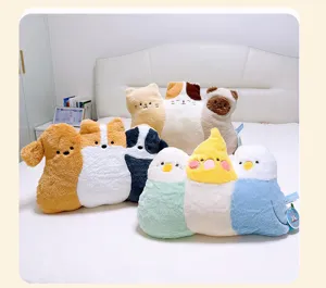 Cute animal plush pillow connected soft toy cushion for bedroom sofa and dorm sleeping gift
