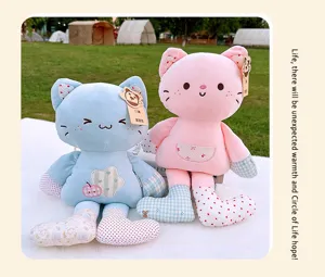 Süßes Patchwork Katze Plüschtier zum Schlafen und Beruhigen, weiches Blumen Kissen Geschenk.