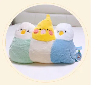 Cute three-in-one bird plush pillow, soft stuffed animal cockatiel cushion for bedroom decor.